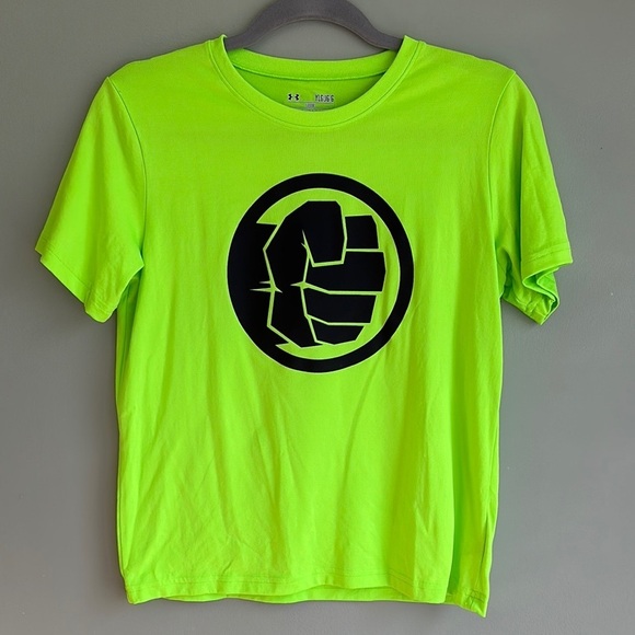 Under Armour Hulk Fist T-Shirt Youth Gamma Green Marvel Comics Large VGUC - Picture 1 of 8